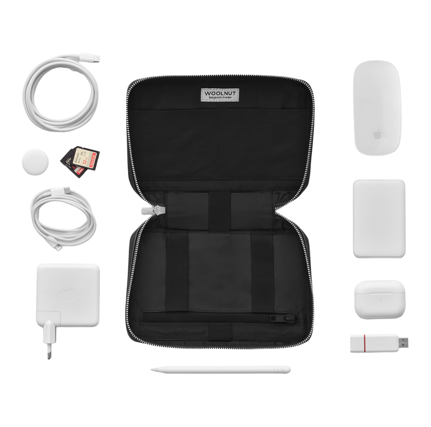 Woolnut Leather Tech Organiser - Black