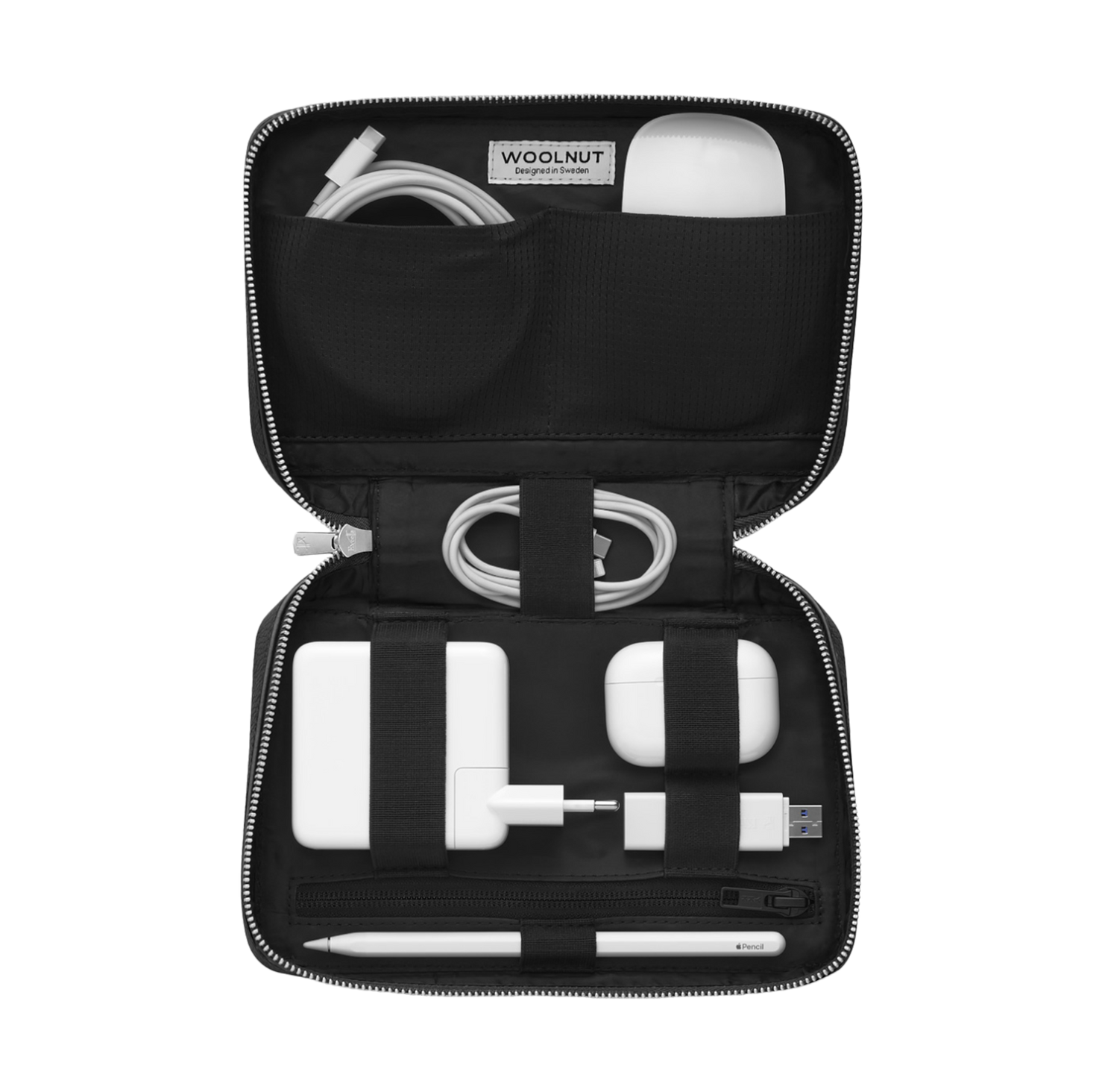 Woolnut Leather Tech Organiser - Black